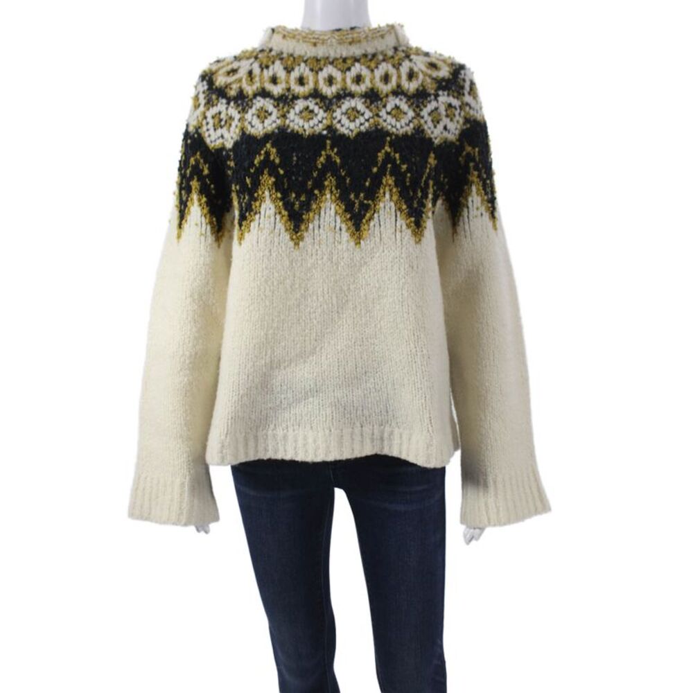 Proenza Schouler White Label Women Black Fair Isle Wool Pullover Size L